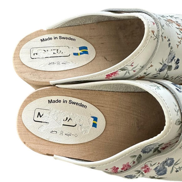 Moheda Swedish Sweden Linnea White Floral Leather Clogs Mules Womens New 40 - Picture 8 of 14